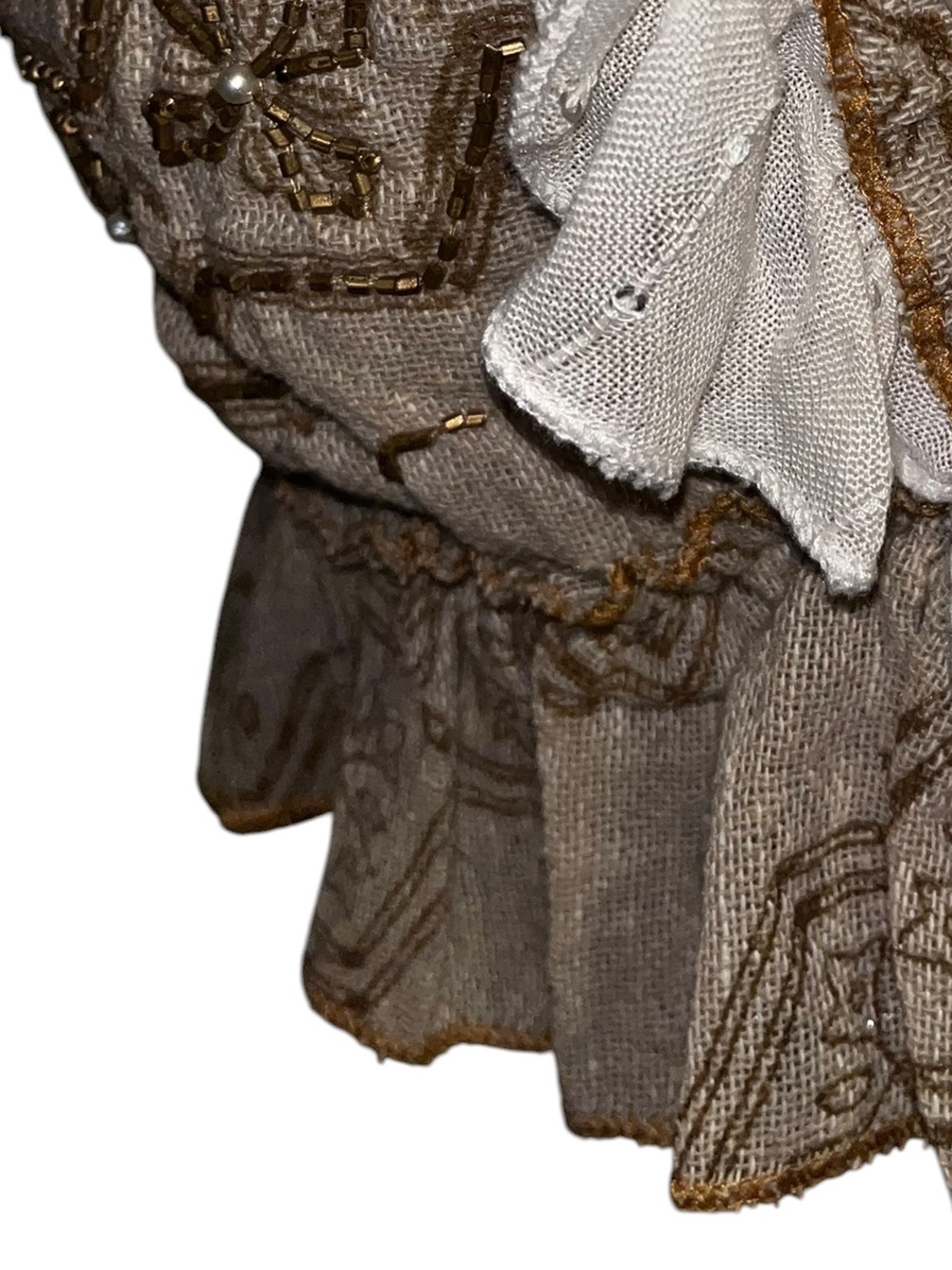 Papa Pia OS Taupe & White Ruffle Tie-Front Crop Top - Picture 7 of 9